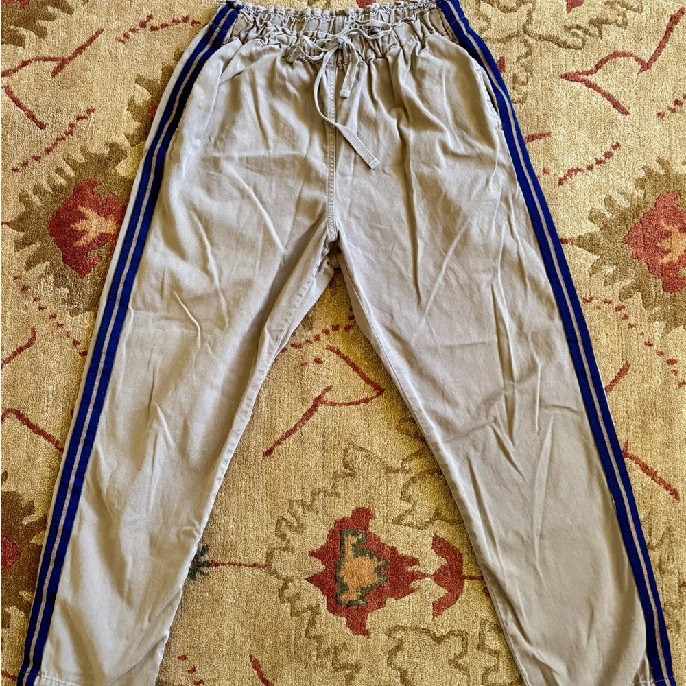 XiRENA tan / brown S Draper Elastic Waist Pants navy side stripe easy casual